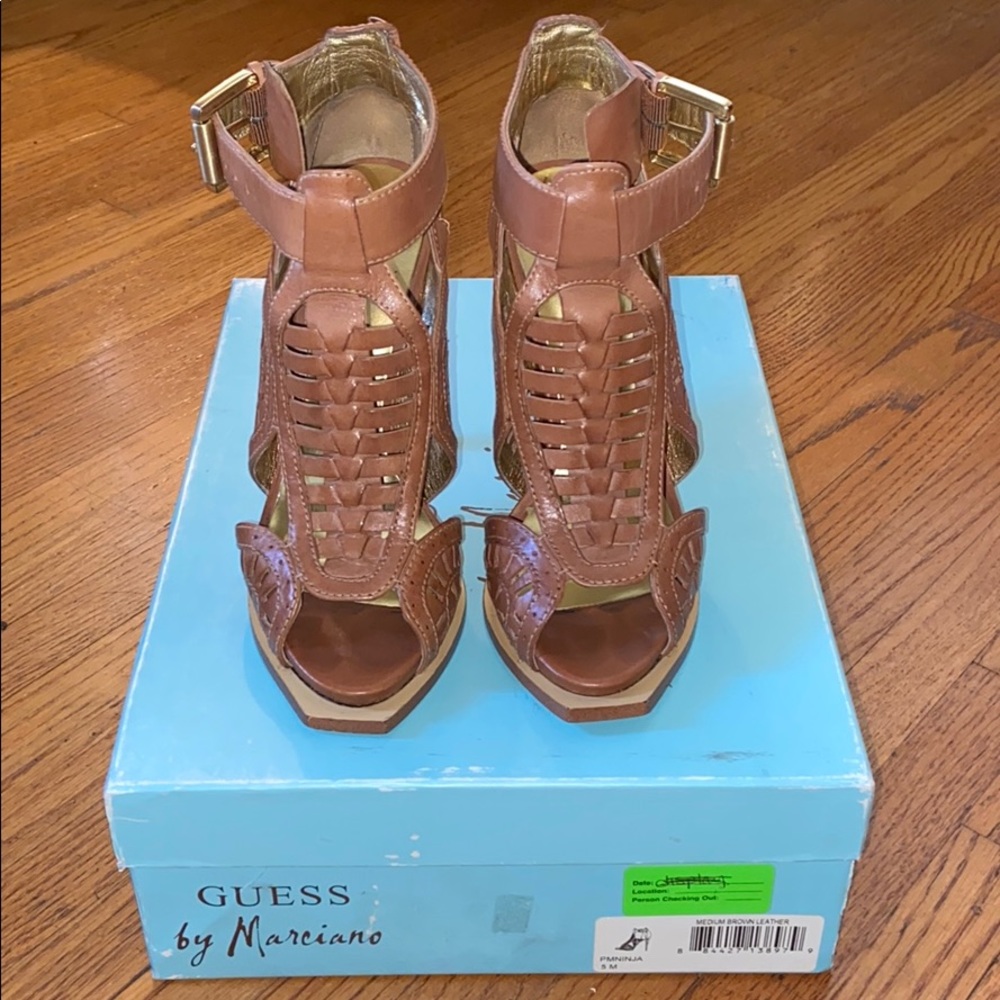 Guess by Marciano Medium Brown Leather 4 inch heel